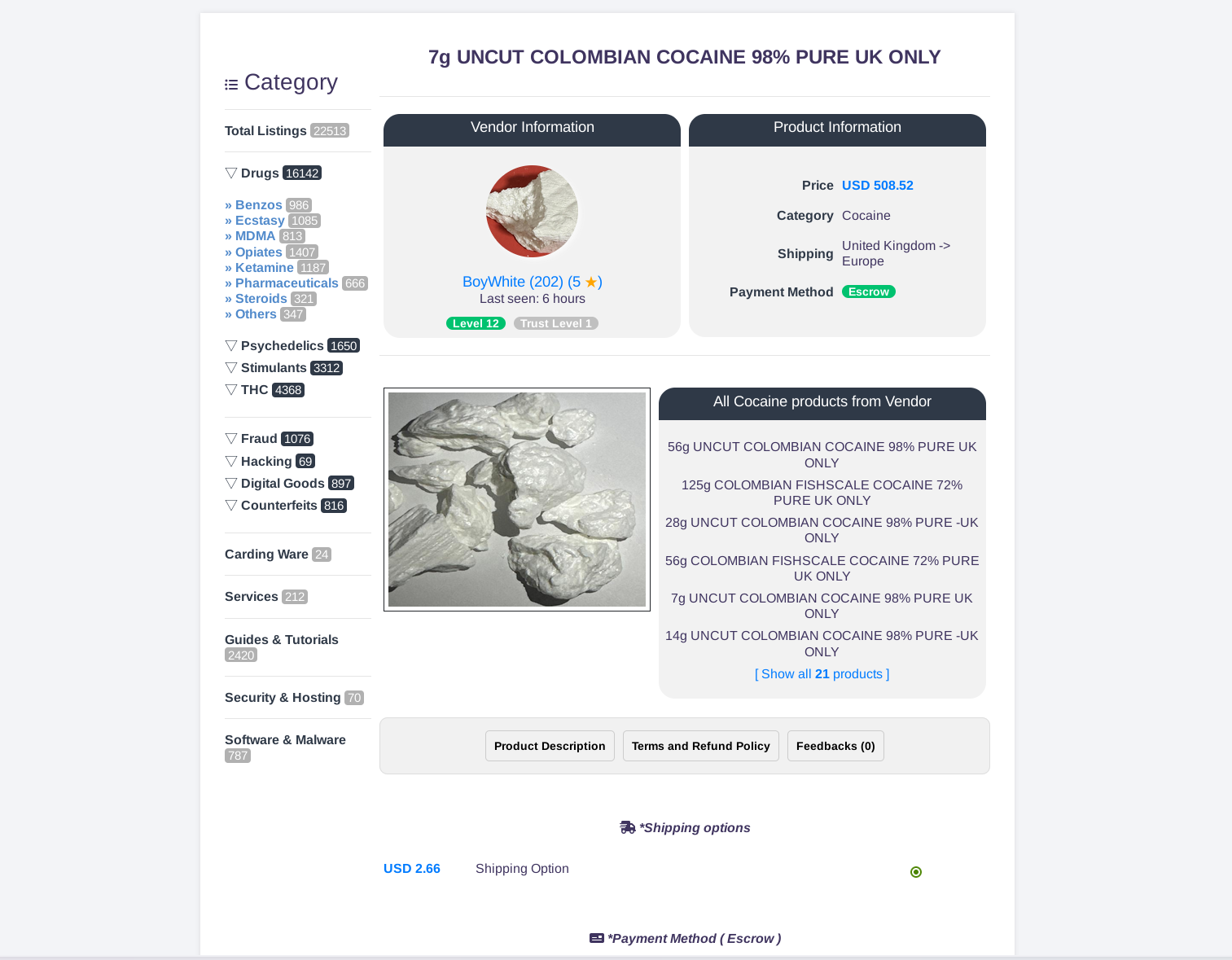 TorZon Market product listing showing verified seller badges
